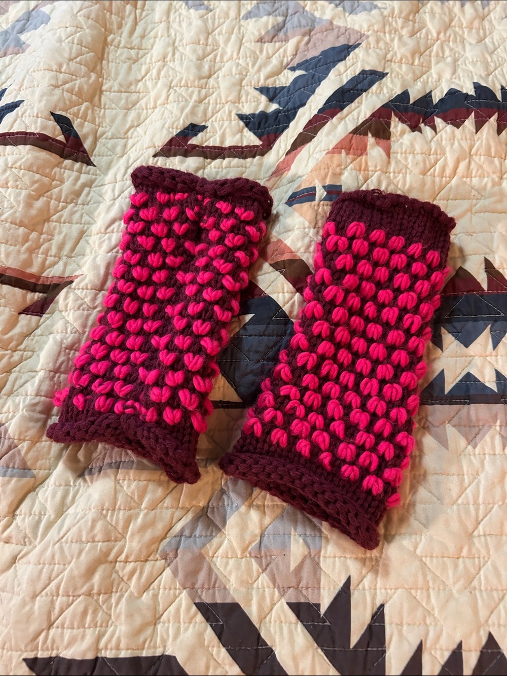 Crochet Wrist Warmers in Hot Pink & Burgundy